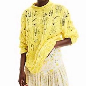 Desigual Milano Oversized Cutwork Chunky Knit Sweater Yellow XL Women’s Boho
